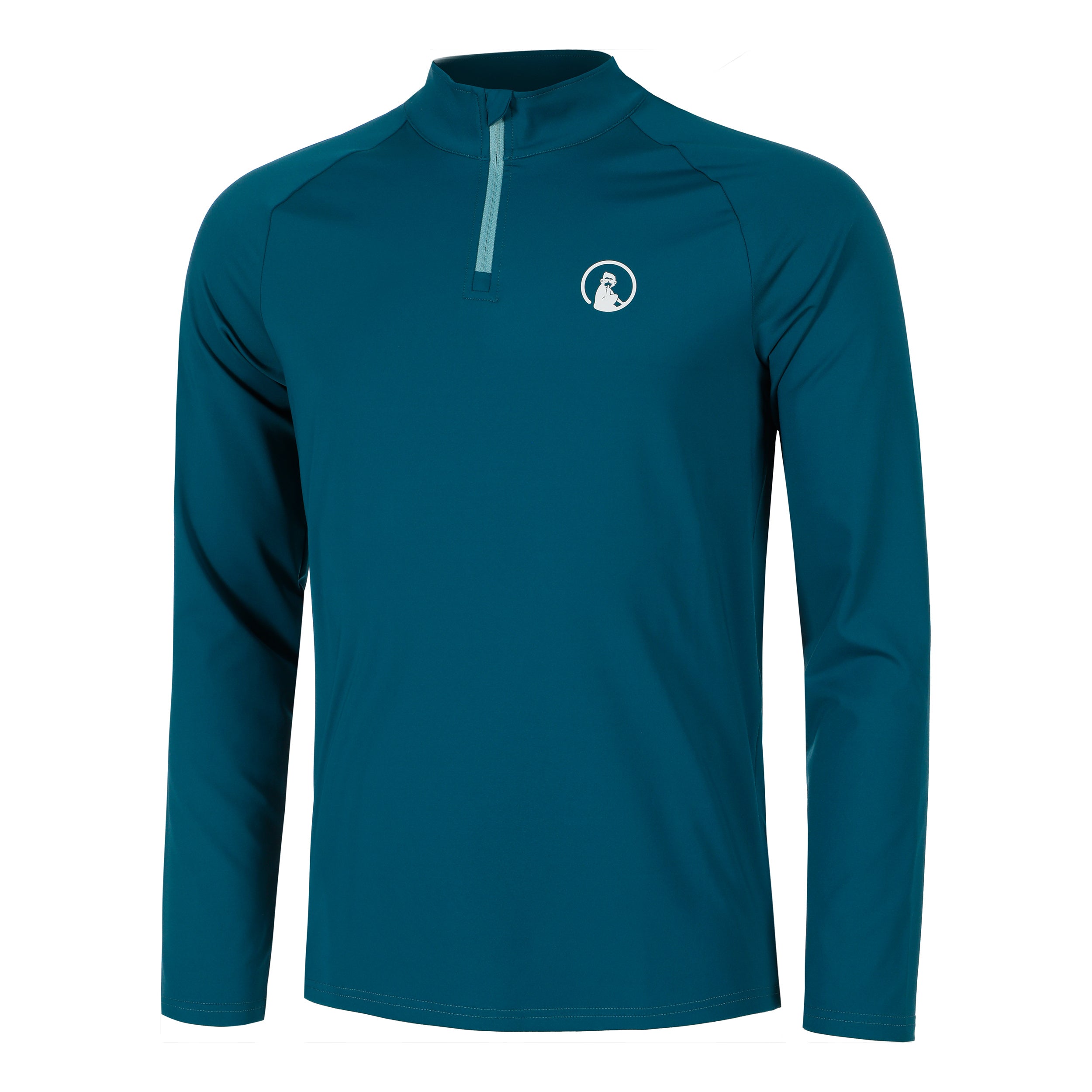 Quiet Please Create Big Serve 1/4 Zip Haut Manches Longues Hommes-Bleu Petrol, Blanc