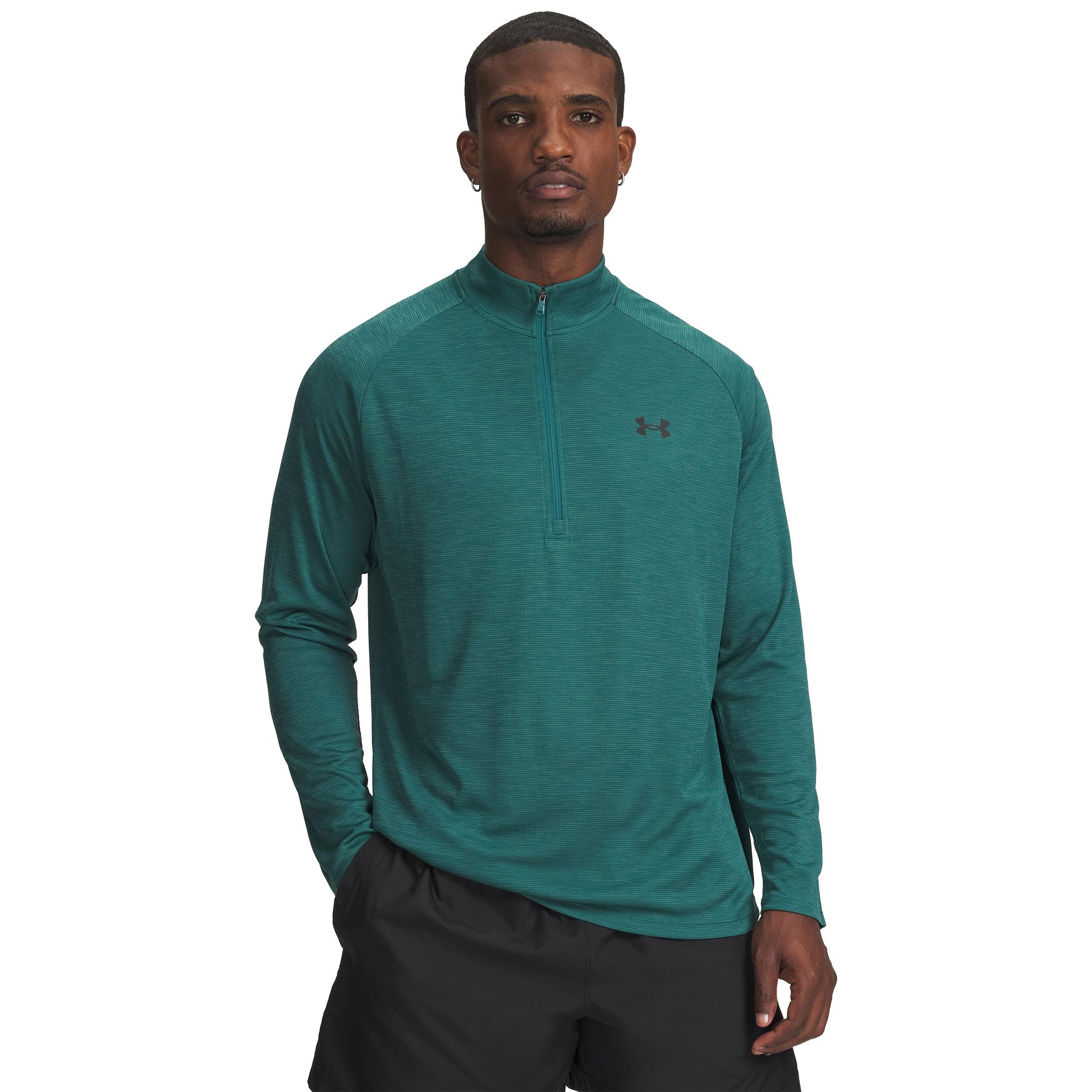 Under Armour Tech Textured Half-Zip Haut manches longues Hommes-vert, noir