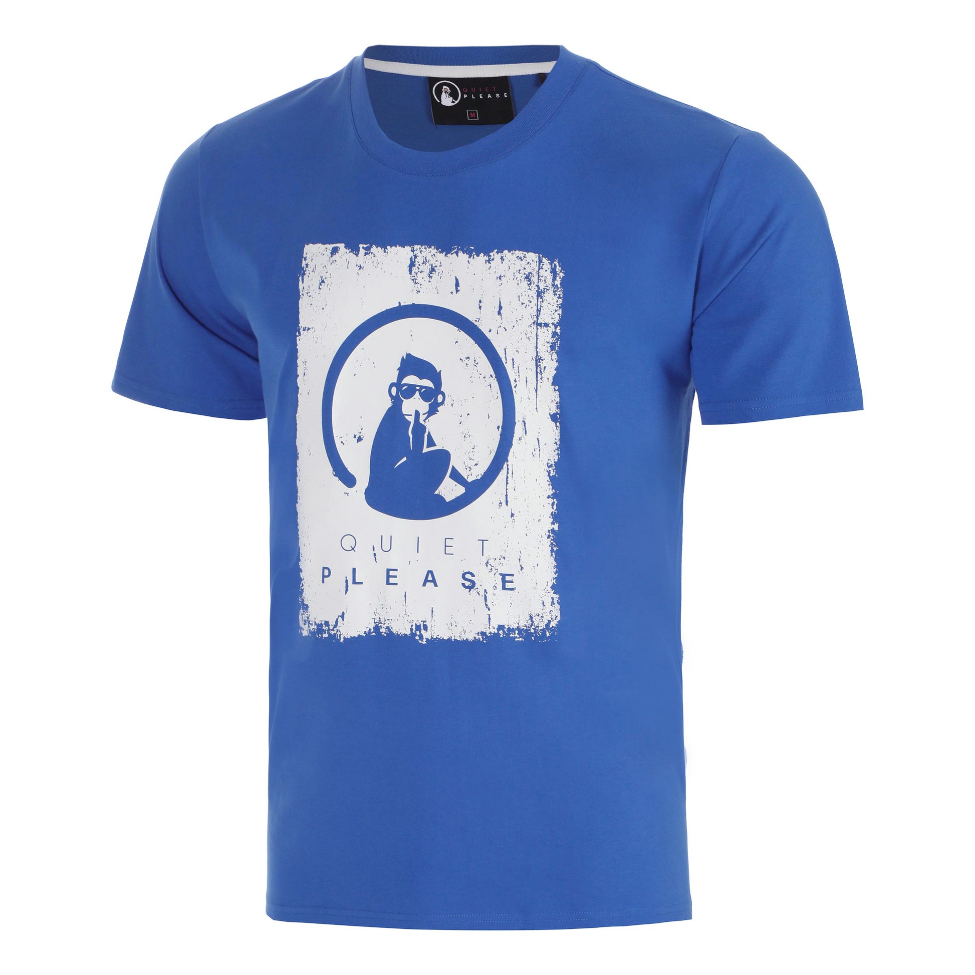 Quiet Please Crush Scraped T-shirt Hommes-bleu, blanc