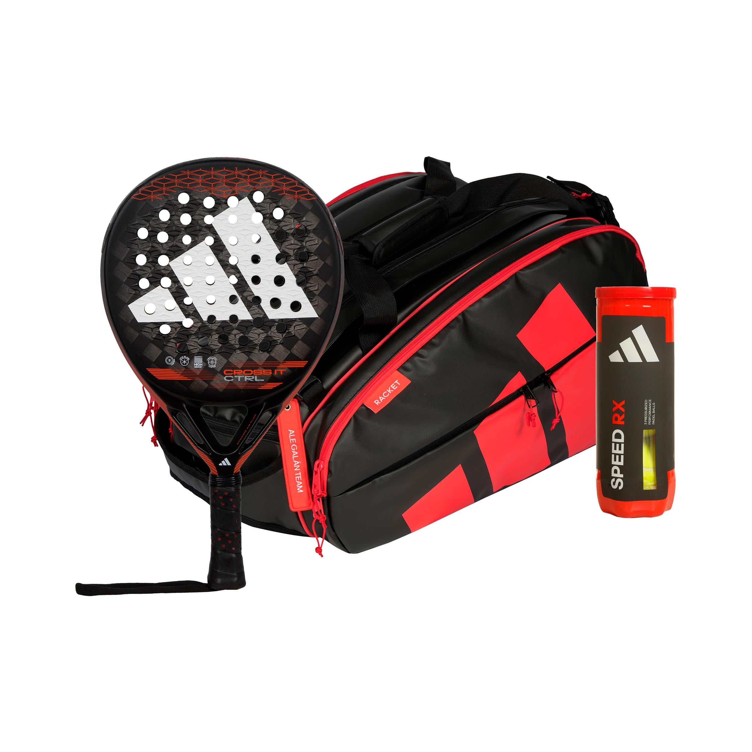 adidas Pack de 3 Cross It Ctrl plus sac de raquettes, + tube de balles