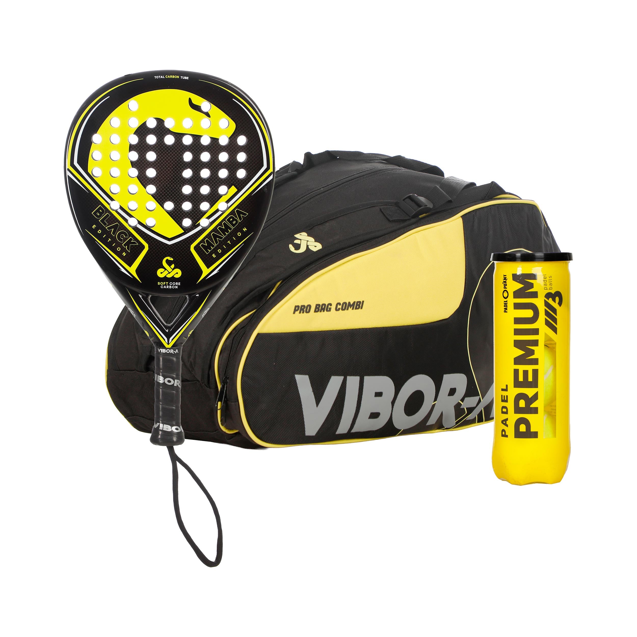 Vibora Pack de 3 Black Mamba Classic Edition plus sac de raquettes, + tube de balles