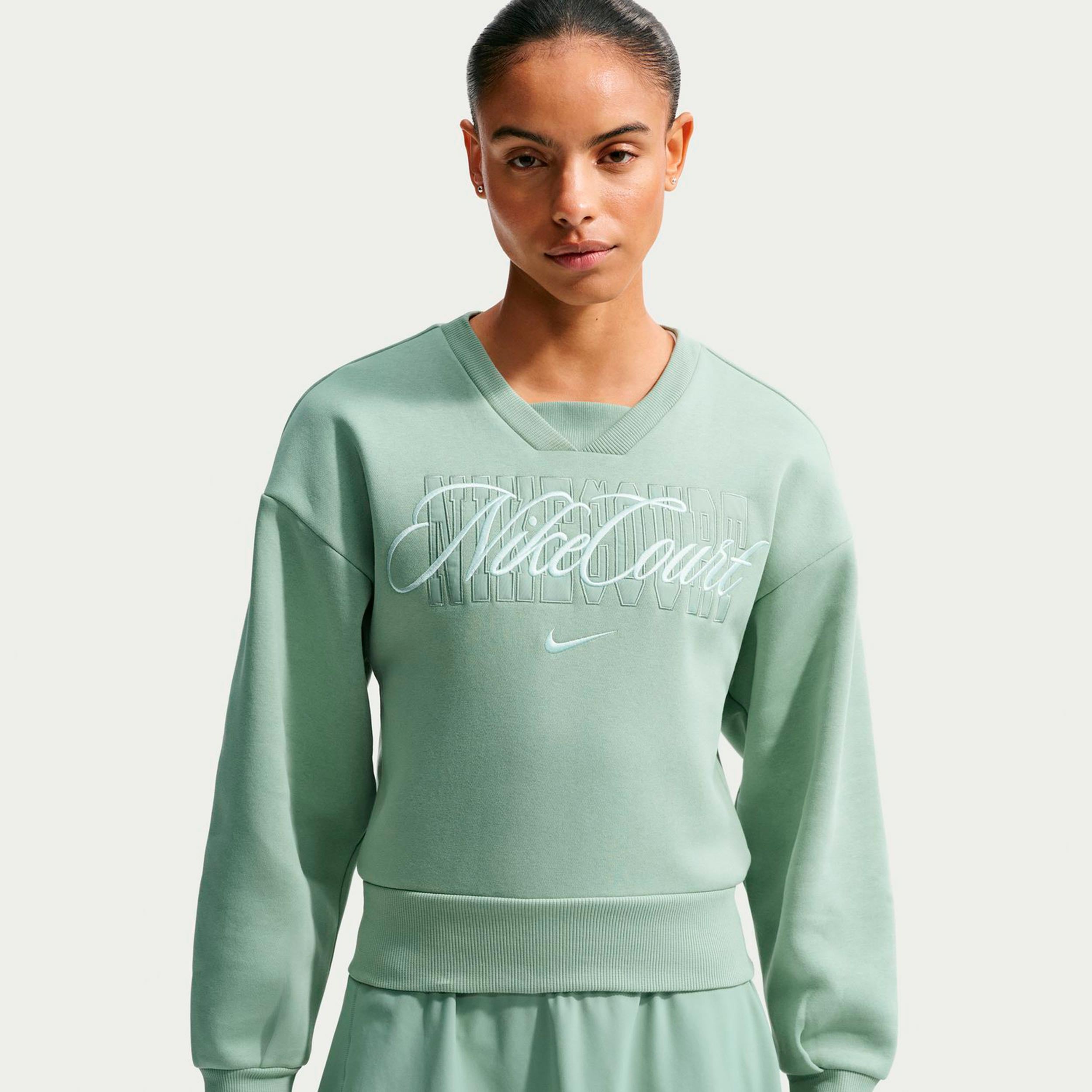 Nike Court Fleece Crew Sweat-shirt Femmes - blanc cassé, vert