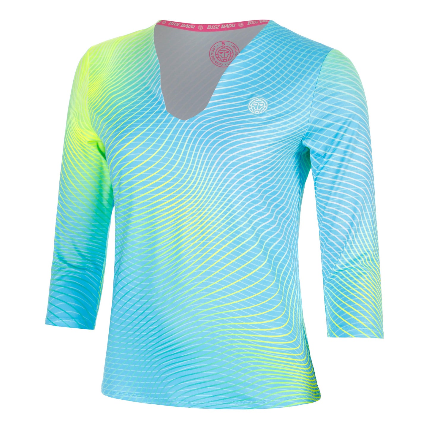 BIDI BADU Out of Control V-Neck Haut manches longues Femmes-bleu clair, jaunes fluo