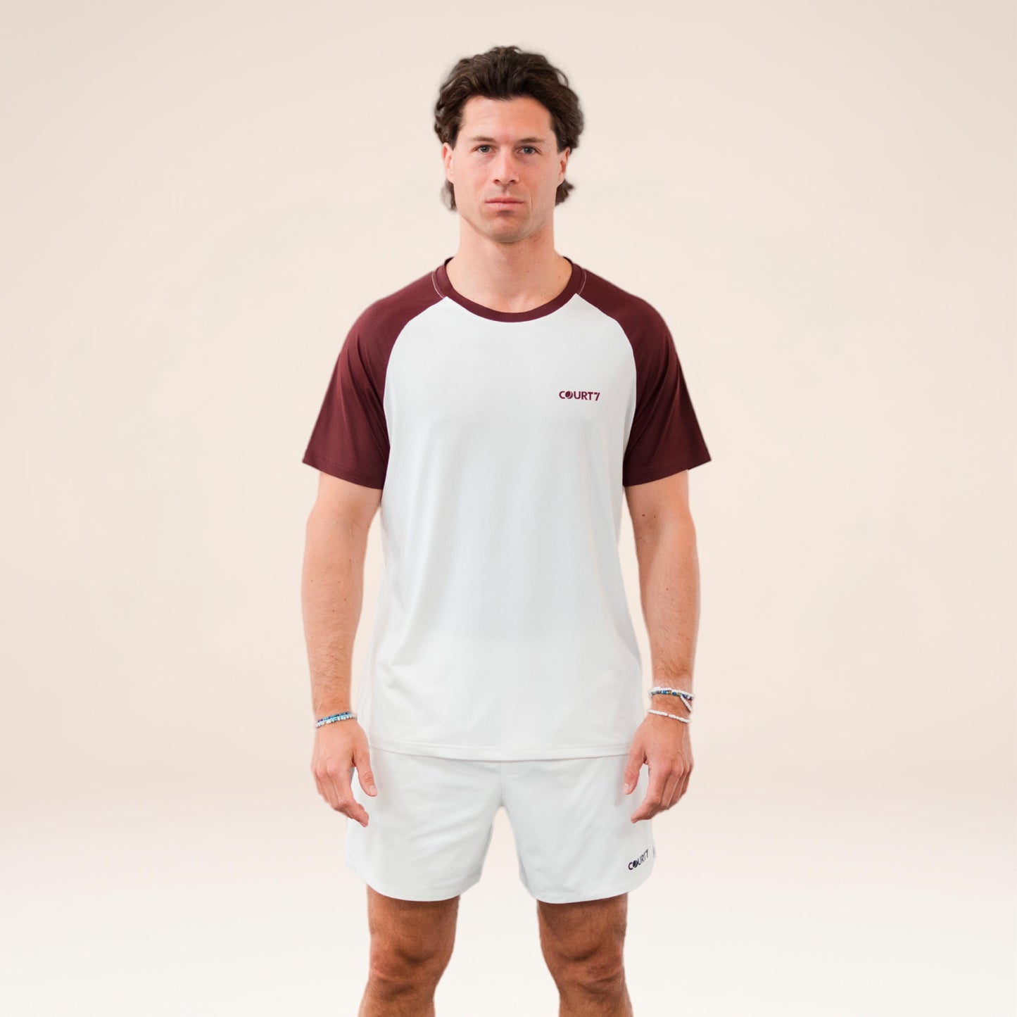 COURT7 Performance Raglan Contrast T-shirt Hommes - blanc cassé, rouge