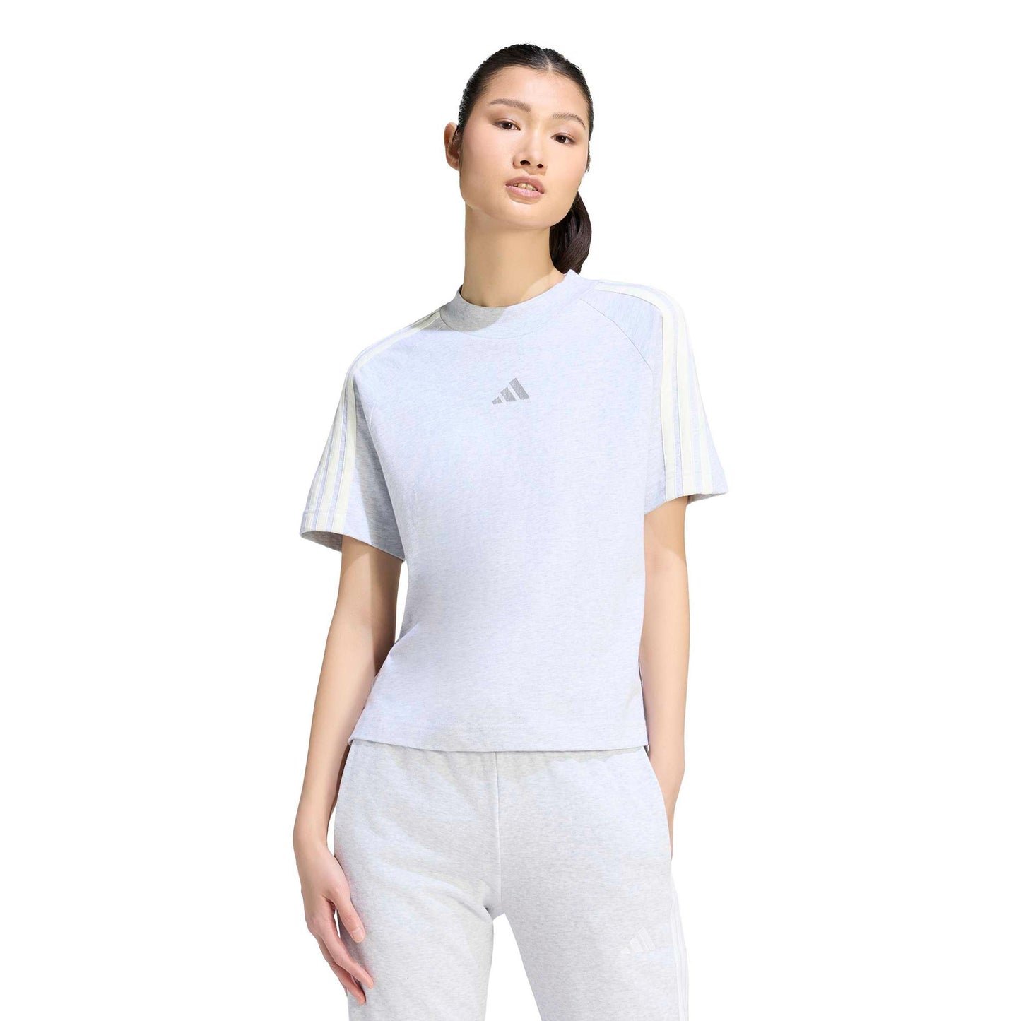 adidas 3Stripes T-shirt Femmes - gris clair, blanc cassé